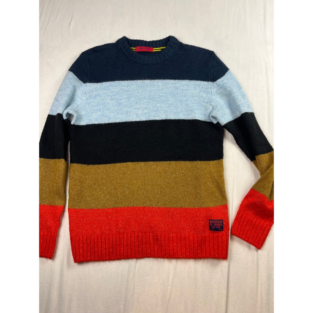 Scotch & Soda Mens Multi Color Striped Wool Blend Crewneck Sweater 152366 M